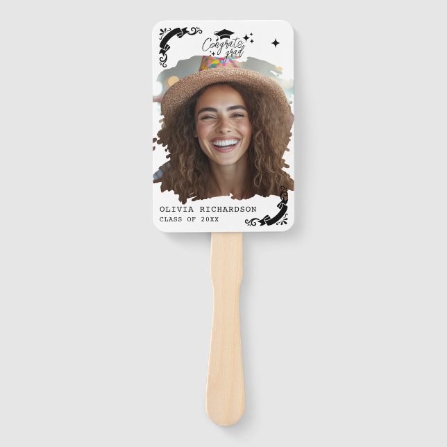 Leque Personalized Graduation Elegant Script Stars & Cap (Frente)