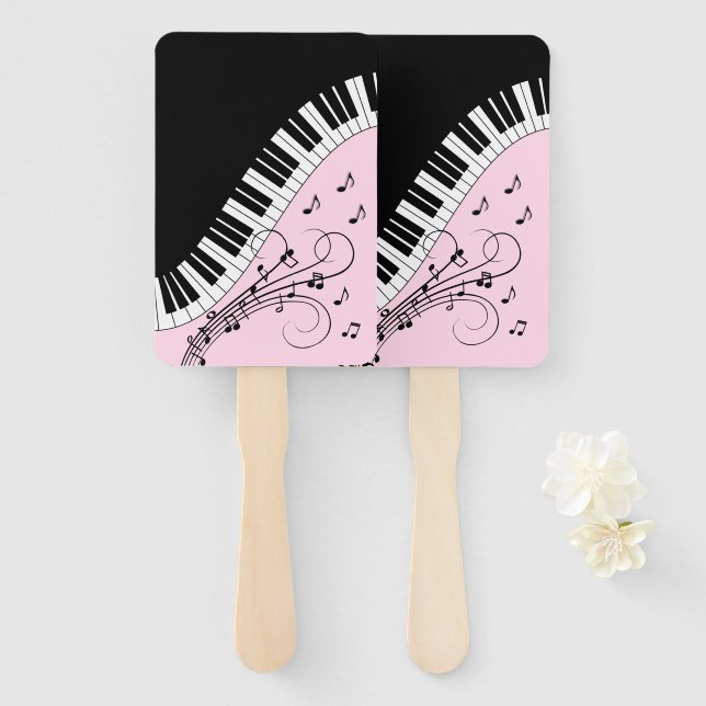 Leque Piano Keyboard Black and White Music Design Pink (Frente e Verso)