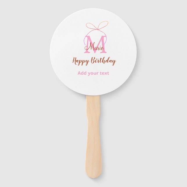 Leque Pink glitter bow add name letter monogram birthday (Frente)