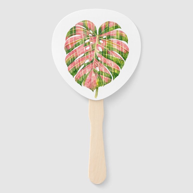 Leque Pink Tartan Scottish Monstera Watercolour Botanic (Frente)