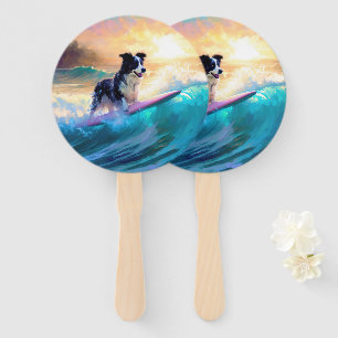 Leque Pintura de Navegação na Praia de Border Collie