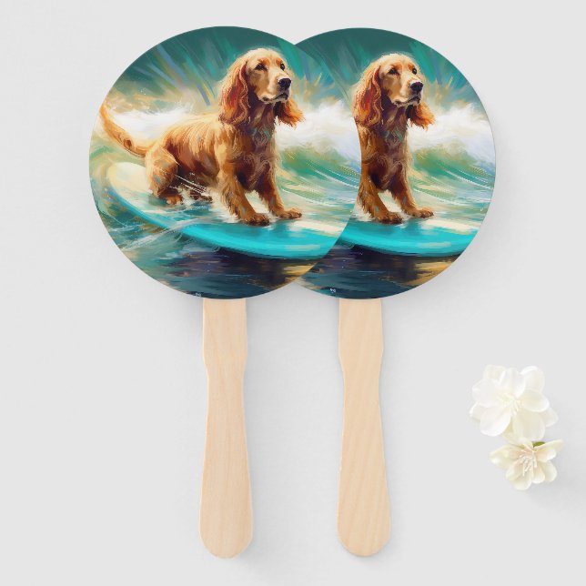 Leque Pintura de surf em praia em Cocker Spaniel (Frente e Verso)