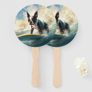 Leque Pintura de Surf na Praia do Boston Terrier