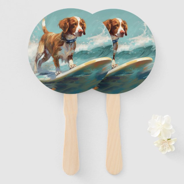 Leque Pintura de Surf na Praia do Brittany Spaniel  (Frente e Verso)