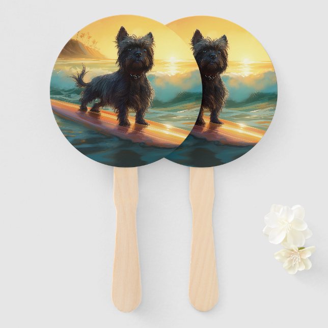 Leque Pintura de Surf no Beach do Affenpinscher (Frente e Verso)