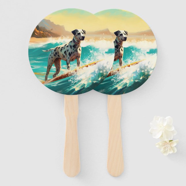 Leque Pintura de surfe na praia Dalmation (Frente e Verso)