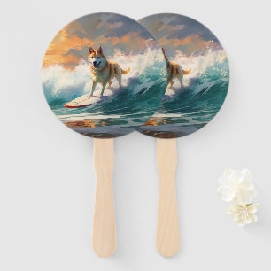Leque Pintura de surfe na praia de Akita