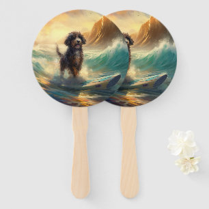 Leque Pintura de surfe na praia de Bernedoodle