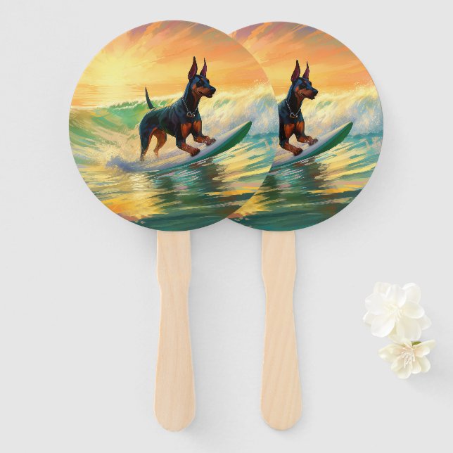 Leque Pintura de surfe na praia do Doberman (Frente e Verso)
