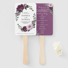 Leque Plum Peonies Purple Floral Weding Program Fan