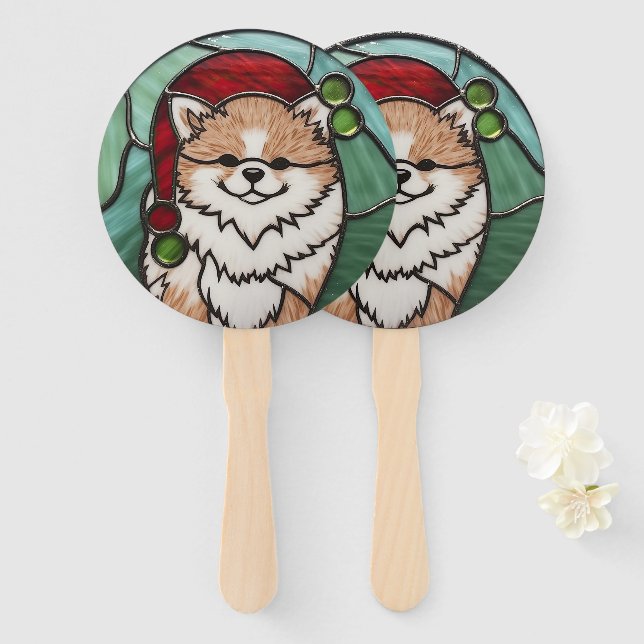 Leque Pomerânia Vidro Pintado Natal (Frente e Verso)
