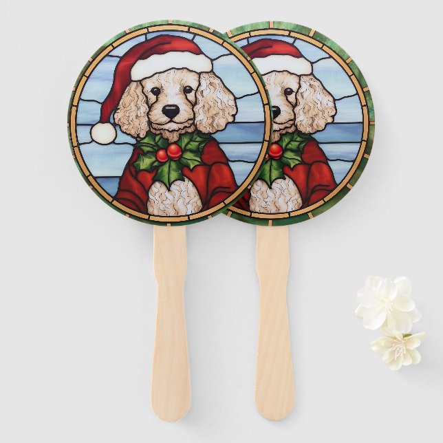 Leque Poodle Stainle Glass Christmas (Frente e Verso)
