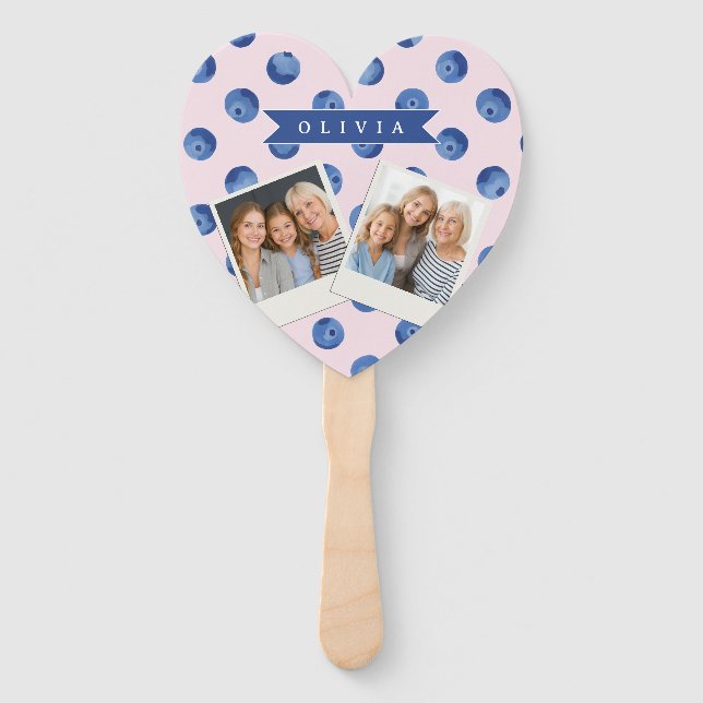 Leque Presente Personalizado Aquarela Mirtilo Azul Fofo  (Frente)
