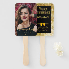Leque Preto chico elegante moderno e doce de ouro 16 mão