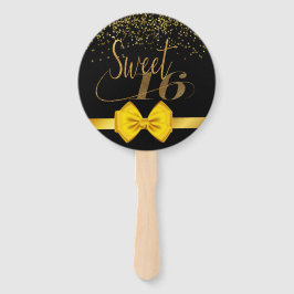 Leque Preto chico elegante moderno e doce de ouro 16 mão