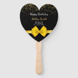 Leque Preto chico elegante moderno e doce de ouro 16 mão