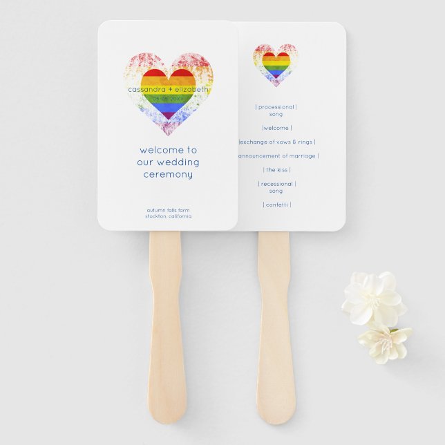 Leque Pride Raimbow Heart All LGTB Weddings (Frente e Verso)