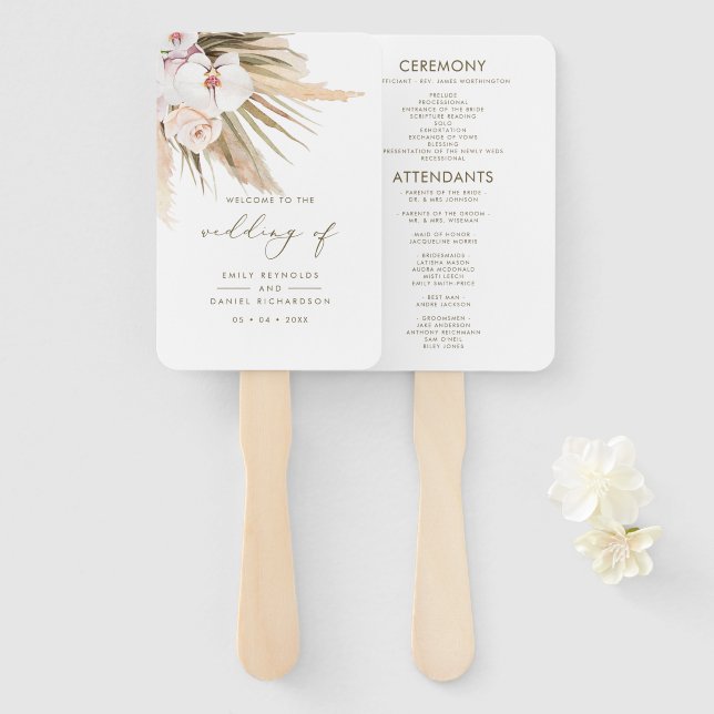 Leque Programa Boho Pampas Grass & Calliografia Casament (Frente e Verso)