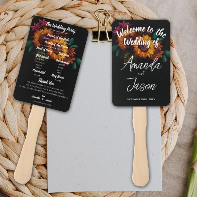 Leque Programa bonito Rustic Burnt Orange Floral Casamen (Pretty Rustic Burnt Orange Floral Wedding Program Hand Fan)