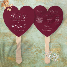 Leque Programa Burgundy de Casamento Chic Heart