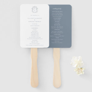 Leque Programa Casamento Dusty Blue Crest Monograma