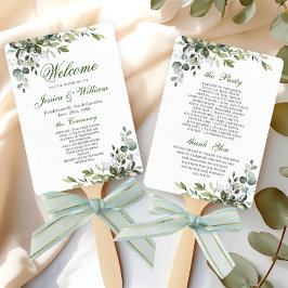 Leque Programa Casamento Eucalyptus de Aquarela Elegante