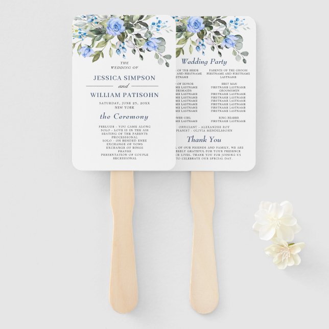 Leque Programa Casamento Eucalyptus de Aquarela Elegante (Frente e Verso)