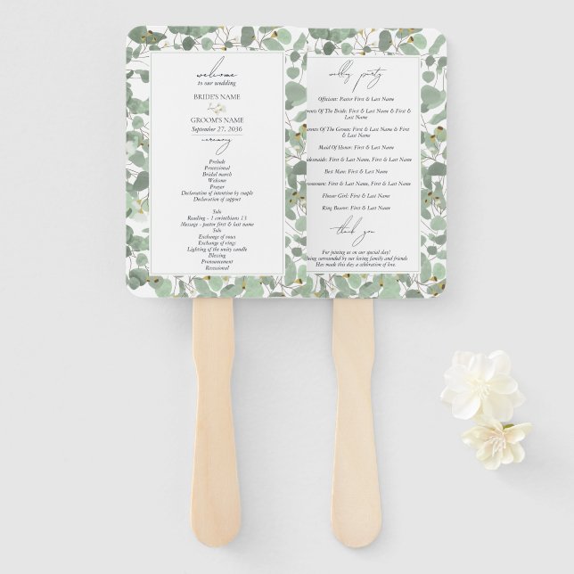 Leque Programa Casamento Eucalyptus Greenery (Frente e Verso)