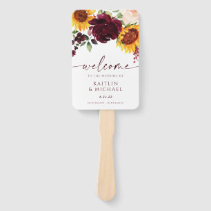 Leque Programa casamento outono Sunflower Burgundy Rosa