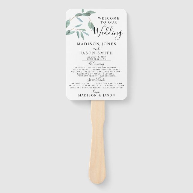 Leque Programa Casamento Simples Eucalyptus Leaf (Frente)