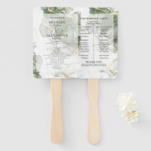 Leque Programa Casamento Tinta Verde Dourada Sage com