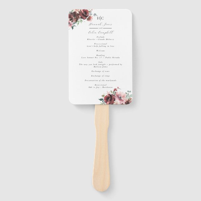 Leque Programa Clássico Burgundy Blush Rosa e Peony (Frente)