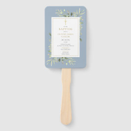 Leque Programa de Batismo em Azul Poeirento com Verdura