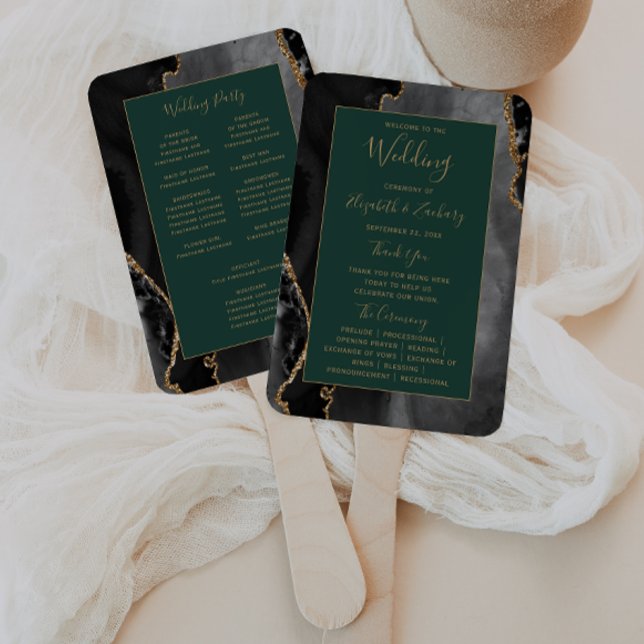 Leque Programa de Casamento Ágata Esmeralda Verde Ouro P (Criador carregado)