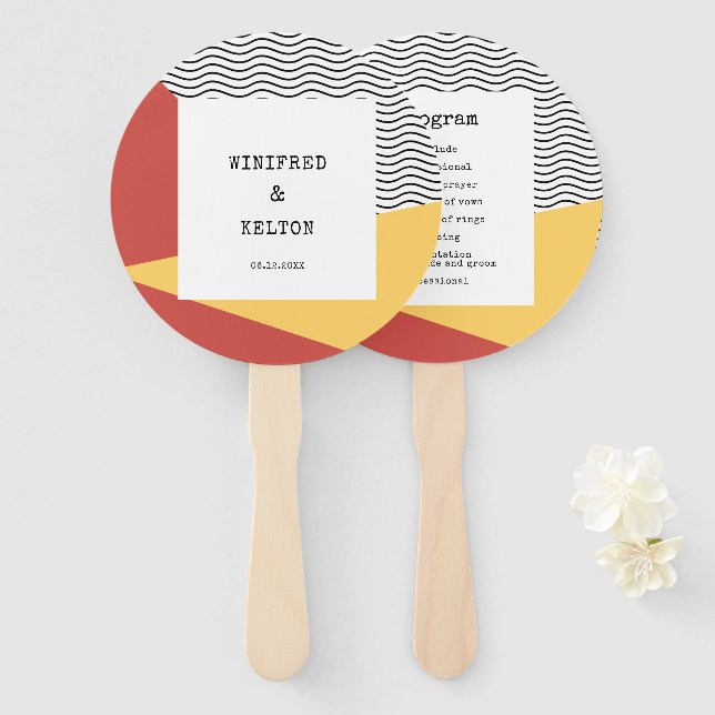 Leque programa de casamento ao estilo Pop art Memphis do (Frente e Verso)