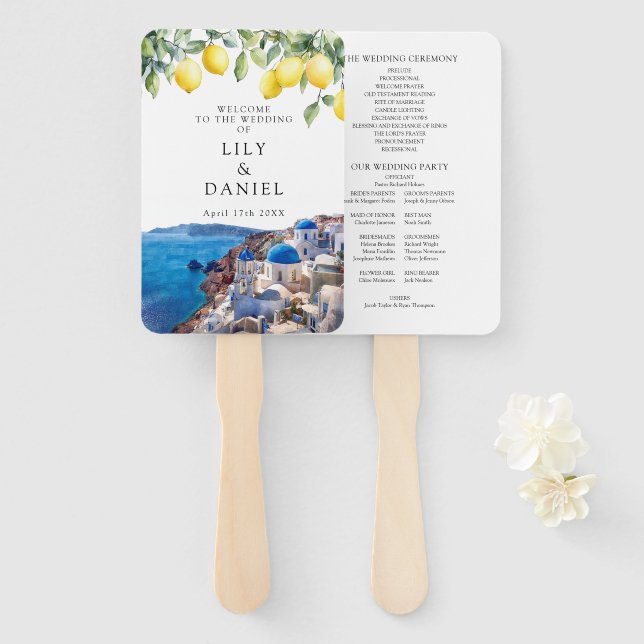 Leque Programa de Casamento Aquarela de Limões de Santor (Frente e Verso)