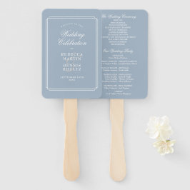 Leque Programa de Casamento Art Déco Clássico Azul Empoe