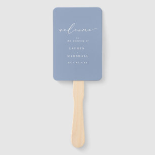 Leque Programa de Casamento Azul com Caligrafia Minimali