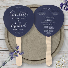 Leque Programa de Casamento Azul Marinho com Letra de As