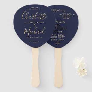 Leque Programa de Casamento Azul Marinho Dourado com Cal