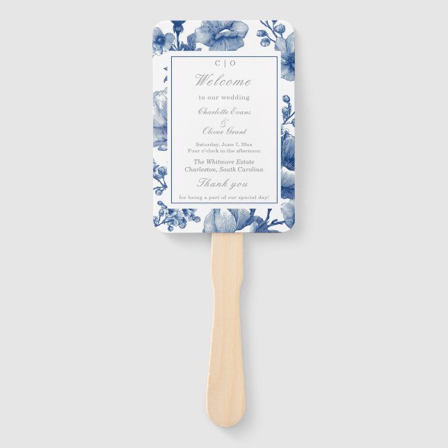 Leque Programa de Casamento Azul Marinho e Prata (Frente)