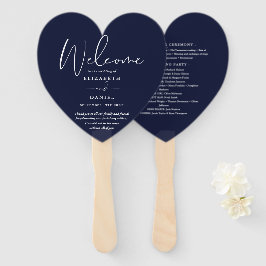 Leque Programa de Casamento Azul Marinho Elegante Coraçã