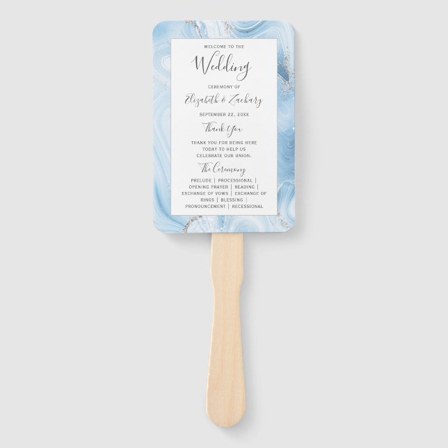 Leque Programa de Casamento Baby Blue Silver Agate (Frente)