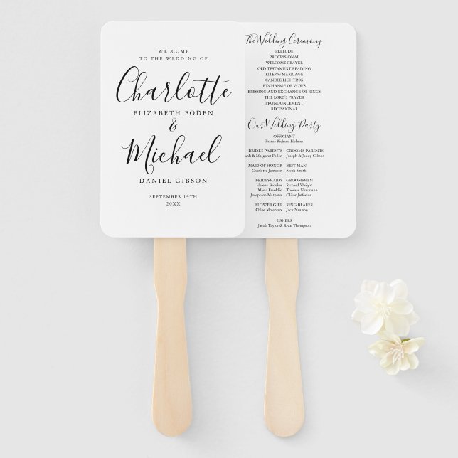 Leque Programa de Casamento Black And White Signature Sc (Frente e Verso)