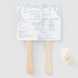 Leque Programa de Casamento Blue Chinoiserie Toile de Jo