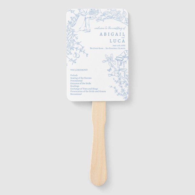 Leque Programa de Casamento Blue Chinoiserie Toile de Jo (Frente)