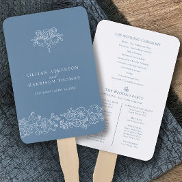 Leque Programa de casamento Blue cinza White fleur de li