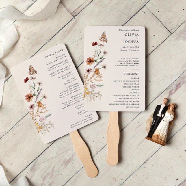 Leque Programa de Casamento Boho (Boho Wedding Program Hand Fan
)