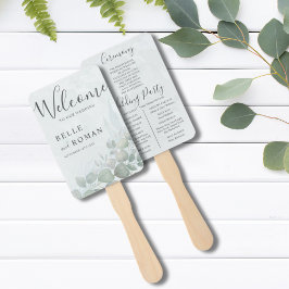 Leque Programa de Casamento Boho Aquarela Eucalipto Verd