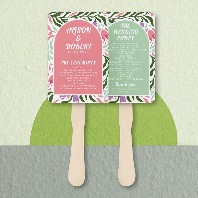 Leque Programa de casamento Boho Arco e Flores Retro (Criador carregado)